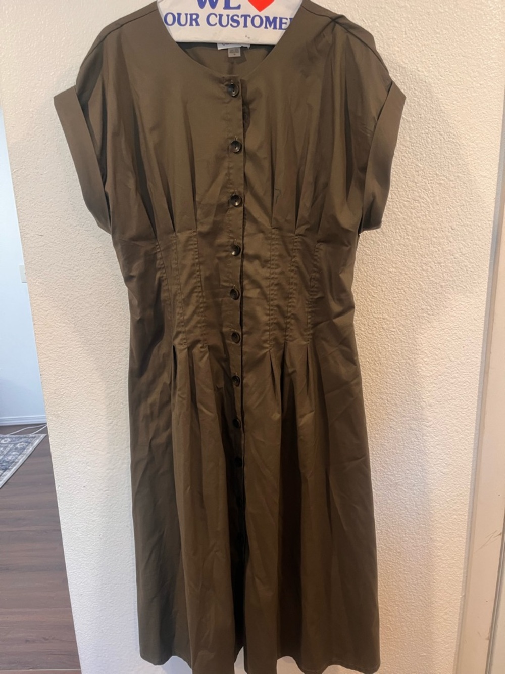 Calvin Klein Olive Button-Front Midi Dress